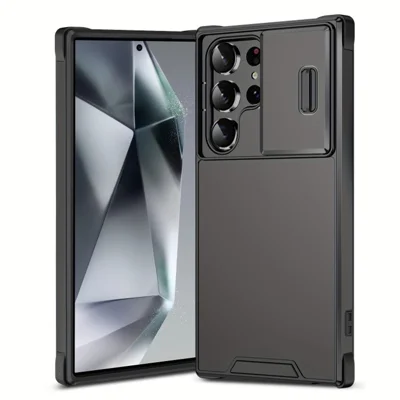 For Samsung Galaxy S25 Ultra Case PC + TPU Shell with Slide Camera Phone Cover - Black