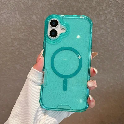 For iPhone 17 Magnetic Phone Case Detachable 2-in-1 Glitter TPU PC Cover Compatible with MagSafe - Mint Green