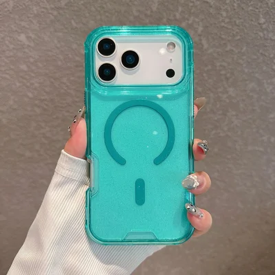 For iPhone 17 Pro Max Magnetic Phone Case Detachable 2-in-1 Glitter TPU PC Cover Compatible with MagSafe - Mint Green