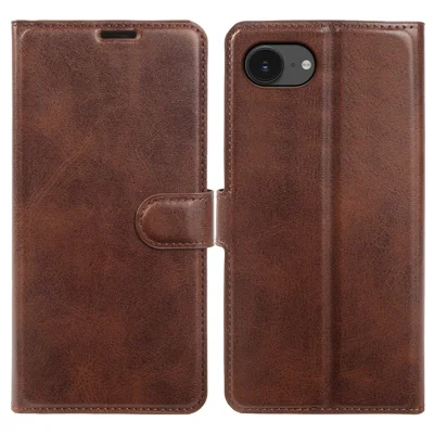 Étui pour iPhone 17e / 16e avec support, portefeuille, motif cuir texturé veau, fermeture à rabat en cuir PU - Brun