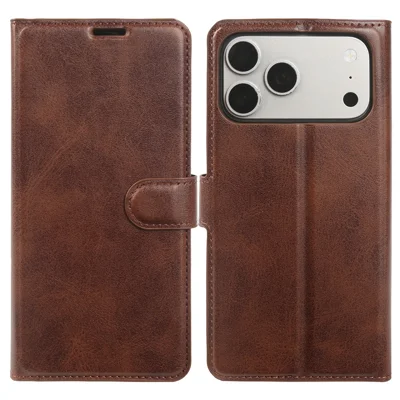 Flip-Case mit Ständer und Brieftasche für iPhone 17 Pro Max, Rindsleder-Optik, PU-Leder, Handyhülle – Braun