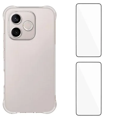 WANLONFENG For Honor 600 Lite 5G WL2 Series TPU Case 2.0mm Phone Cover with 2Pcs Tempered Glass Films - Transparent