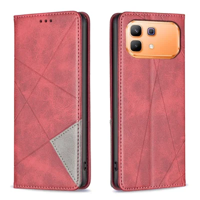 Étui pour Infinix Note 60 Pro 5G / Infinix Note 60 5G avec emplacements pour cartes, revêtement en cuir avec motif géométrique - Rouge