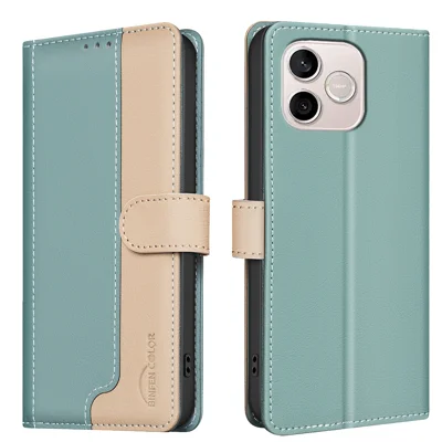 Cover in pelle per Honor 600 Lite 5G BINFEN COLOR, custodia portafoglio con tecnologia RFID, design a colori uniti e funzione stand - Verde