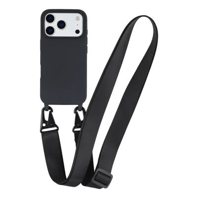 For iPhone 17 Pro Case with Long Lanyard TPU Soft Matte Phone Cover - Black