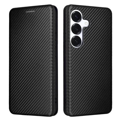 Voor Samsung Galaxy S26+ Hoesje Koolstofvezelstructuur Stootvrij PU Leren Telefoonhoesje - Zwart