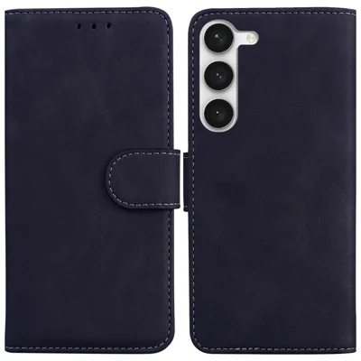 For Samsung Galaxy S23 Solid Color Flip PU Leather Case Wallet Style Magnetic Closure Stand Shockproof Protective Phone Cover - Black