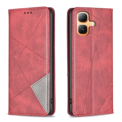 For Infinix Smart 20 4G Case Card Slots Geometry Imprint Leather Phone Cover - Red