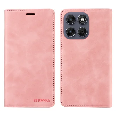 BETOPNICE Leather Case For Motorola Moto G87 5G / G77 5G / G67 5G Magnetic Closure RFID Blocking Wallet Stand Phone Cover - Pink