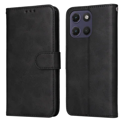 For Motorola Moto G17 Power 4G / G17 4G / G15 4G / G15 Power 4G Case Wallet PU Leather Folio Flip Phone Cover - Black