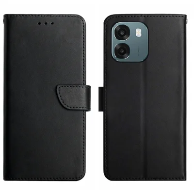 For Oppo A6x 5G / A6x 4G / A6x 5G (India) / A6s 5G / A6 4G / A6 5G (Global) / A6t 4G / A6t 5G / A6t Pro 4G (Global) / A6c 4G Case Genuine Cow Leather Phone Cover Nappa Texture - Black