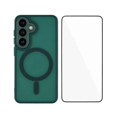 Pour Samsung Galaxy A57 5G WANLONFENG Série QB Étui Magnétique PC TPU avec Film Protecteur d'Écran - Vert Foncé