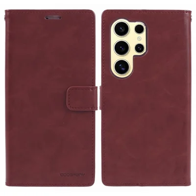 MERCURY GOOSPERY Blue Moon pour étui Samsung Galaxy S26 Ultra étui support protection complète en cuir - Rouge vin