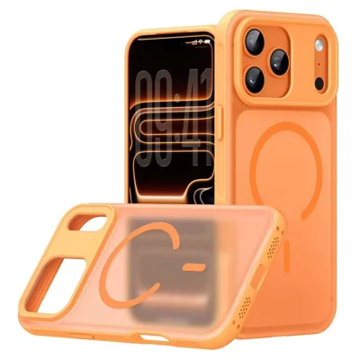 For iPhone 17 Pro Max Magnetic Case Anti-fingerprint Soft-touch Shockproof  TPU + PC Cover - Orange