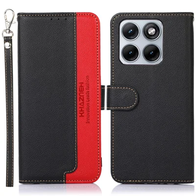 Funda KHAZNEH para Motorola Edge 70 Fusion 5G con Cartera, Bloqueo RFID, Textura de Lichi, Cuero de PU con Correa - Negro