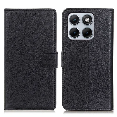Funda con billetera para Motorola Edge 70 Fusion 5G, carcasa de cuero PU con textura de litchi - Negro