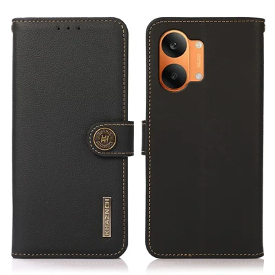 KHAZNEH for Xiaomi Poco X8 Pro Max 5G / Redmi Turbo 5 Max 5G Case Genuine Cow Leather RFID Blocking Wallet Phone Cover - Black