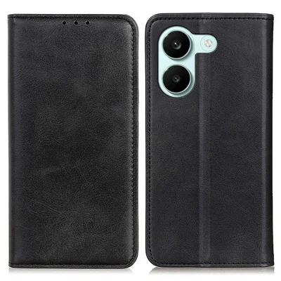 Case for Xiaomi Redmi Turbo 5 5G  /  Poco X8 Pro 5G Cowhide Texture Split Leather Flip Wallet Phone Cover - Black