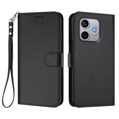 Capa de Couro para Honor 600 Lite 5G com Carteira e Suporte, Capa para Telemóvel com Alça de Pulso - Preto