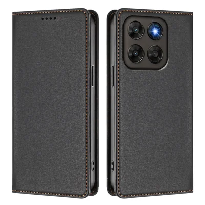 Leather Wallet Case For Motorola Moto G87 5G / G77 5G / G67 5G Magnetic Closure RFID Blocking Phone Cover - Black