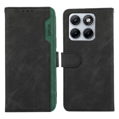 ABEEL Funda para Motorola Edge 70 Fusion 5G, carcasa de cuero con tapa, diseño de combinación de colores, bloqueo RFID - Negro