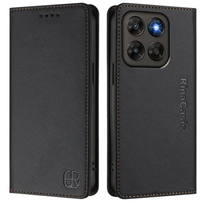 För Motorola Moto G77 5G / Motorola Moto G67 5G RINACASIS RC01 Läderfodral med plånbok, ställfunktion och RFID-skydd - Svart
