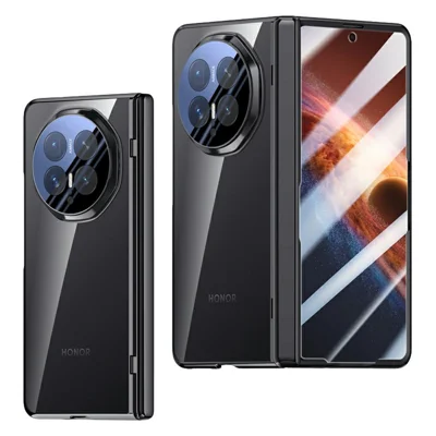 Funda para Honor Magic V6 5G plegable, carcasa de teléfono de PC + acrílico con protector de pantalla y protección para bisagra - Negro