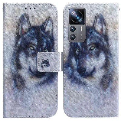 For Xiaomi 12T Pro 5G Pattern Printing Full Protection Phone Case PU Leather Wallet Stand Cover - Wolf