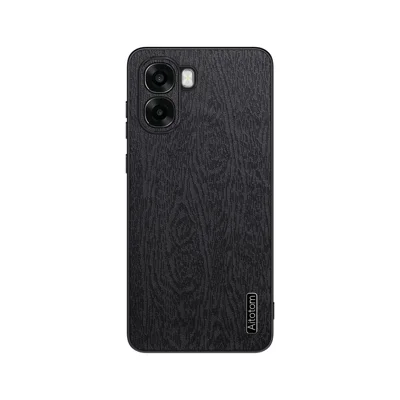 Capa para Telemóvel Oppo A6x 4G / Oppo A6x 5G com Textura de Madeira em Pele PU Revestida em PC e TPU - Preto