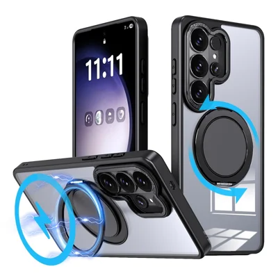 For Samsung Galaxy S26 Ultra Magnetic Case Hidden Gear Ring Kickstand Phone Cover - Black