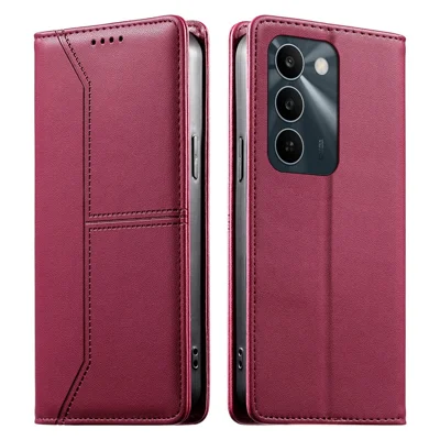 Чехол-кошелек с подставкой для Realme C83 5G, комбинированный чехол из ТПУ и искусственной кожи, красный
