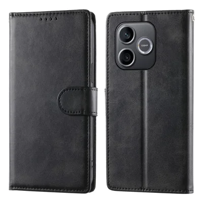 Phone Case For Honor 600 Lite 5G Stand Wallet Calf Texture PU Leather Flip Phone Cover with Wrist Strap - Black