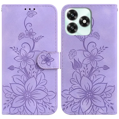 Cover per telefono con supporto, motivo fiore di giglio, in pelle, con cinturino da polso - Viola per Honor Play10A 4G / X5c Plus 4G / X5c 4G