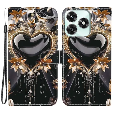 Cover per portafoglio per Honor Play10A 4G / X5c Plus 4G / X5c 4G, custodia in pelle con stampa a motivo, supporto, cinturino - Cuore nero e oro