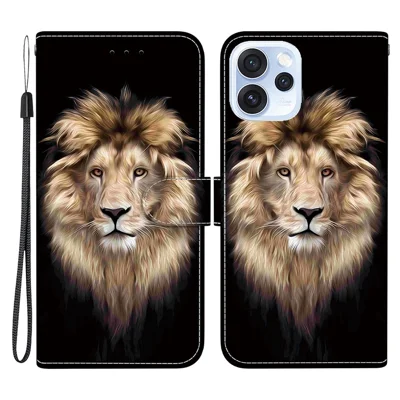 Für Oppo Reno15 Pro 5G (Global) / Reno15 5G (China) Hülle Musterdruck Ledertasche mit Kordel - Löwenkopf