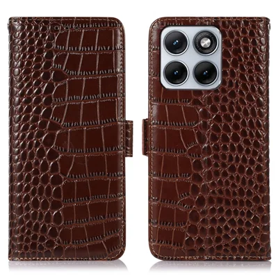 Funda para Motorola Edge 70 Fusion 5G con billetera, textura de cocodrilo, cuero auténtico de vaca, bloqueo RFID, color marrón