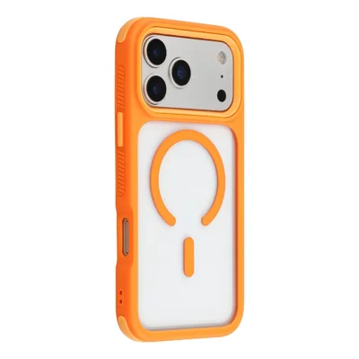 Étui magnétique pour iPhone 17 Pro Max, coque de protection transparente acrylique TPU amovible 2 en 1 - Orange