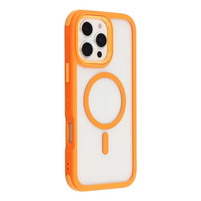 Coque magnétique pour iPhone 16 Pro, coque de protection transparente en TPU et acrylique amovible 2 en 1 - Orange