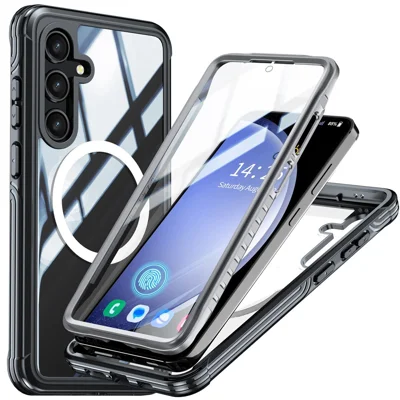 For Samsung Galaxy S24 Magnetic Case PC + TPU Phone Cover with PET Screen Film - Black