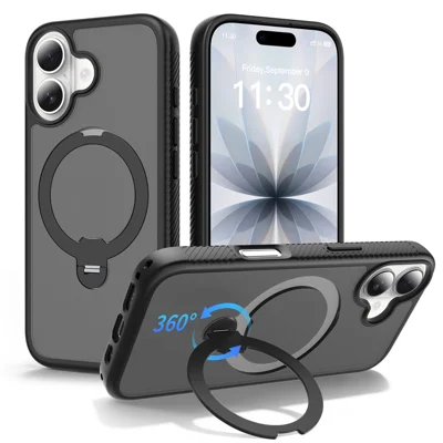 Für iPhone 17 Magnetische Hülle Kompatibel mit MagSafe Drehbarer Ständer PC + TPU Stoßfeste Handyhülle - Schwarz