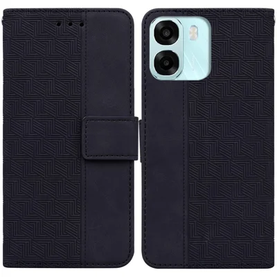 Cover per Oppo A6 5G (Global) / A6 4G / A6s 5G / A6s 4G / A6t Pro 4G / A6x 4G / A6x 5G, Custodia Portafoglio in Pelle con Motivo Geometrico e Tracolla da Polso - Nero
