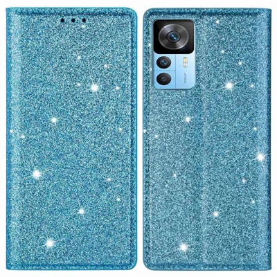 For Xiaomi 12T 5G / 12T Pro 5G / Redmi K50 Ultra 5G Card Holder Design Slim Stand Phone Cover Glitter Powder PU Leather Cell Phone Case with Magnetic Auto-absorbed Closure - Blue