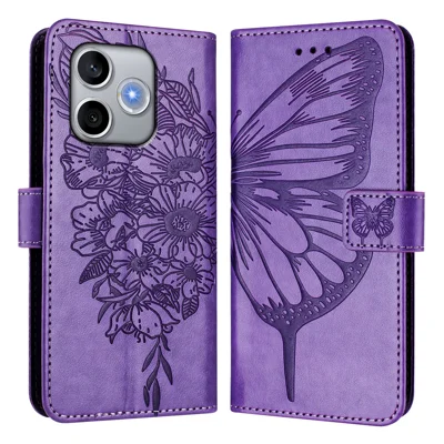 For Honor 600 Lite 5G Wallet Case with Wrist Strap Butterfly Imprint Leather Phone Cover - Light Purple
