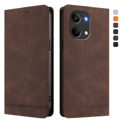 Futerał na telefon RINACASIS RC23 z portfelem i podstawką, z korkiem poliuretanowym, z zabezpieczeniem przed skanowaniem RFID, dla Xiaomi Poco X8 Pro Max 5G / Xiaomi Redmi Turbo 5 Max 5G - brązowy