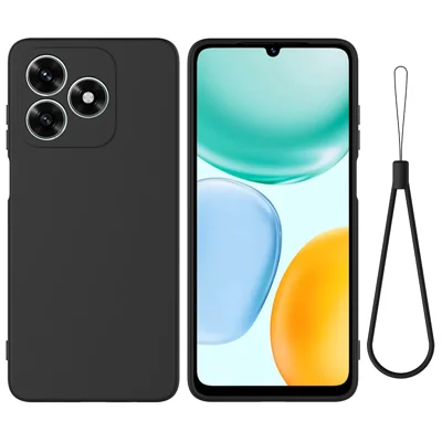 För Honor X8d 4G Liquid Silicone Case Telefonbak med handlina - Svart
