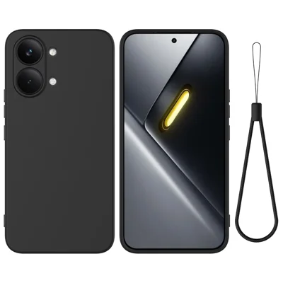 Obudowa z ciekłego silikonu do Xiaomi Redmi Turbo 5 Max 5G / Xiaomi Poco X8 Pro Max 5G, tylna pokrywa z paskiem na rękę - Czarny