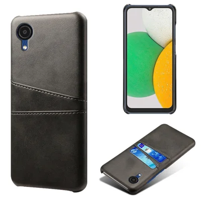For Samsung Galaxy A23e Dual Card Slots Back Cover Anti-scratch PU Leather Coated Hard PC Protective Case - Black