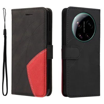 For Xiaomi 17 Ultra 5G Leather Phone Case Stand Wallet with Bi-colour Splicing Design - Black