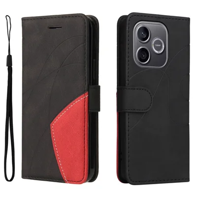 For Honor 600 Lite 5G Leather Phone Case Stand Wallet with Bi-colour Splicing Design - Black