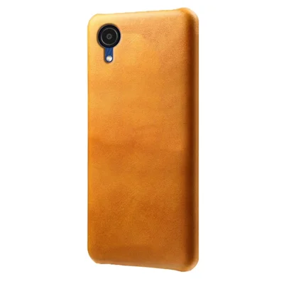 For Samsung Galaxy A23e Calf Textured PU Leather Coated PC Protective Cover Shockproof Phone Back Case - Orange